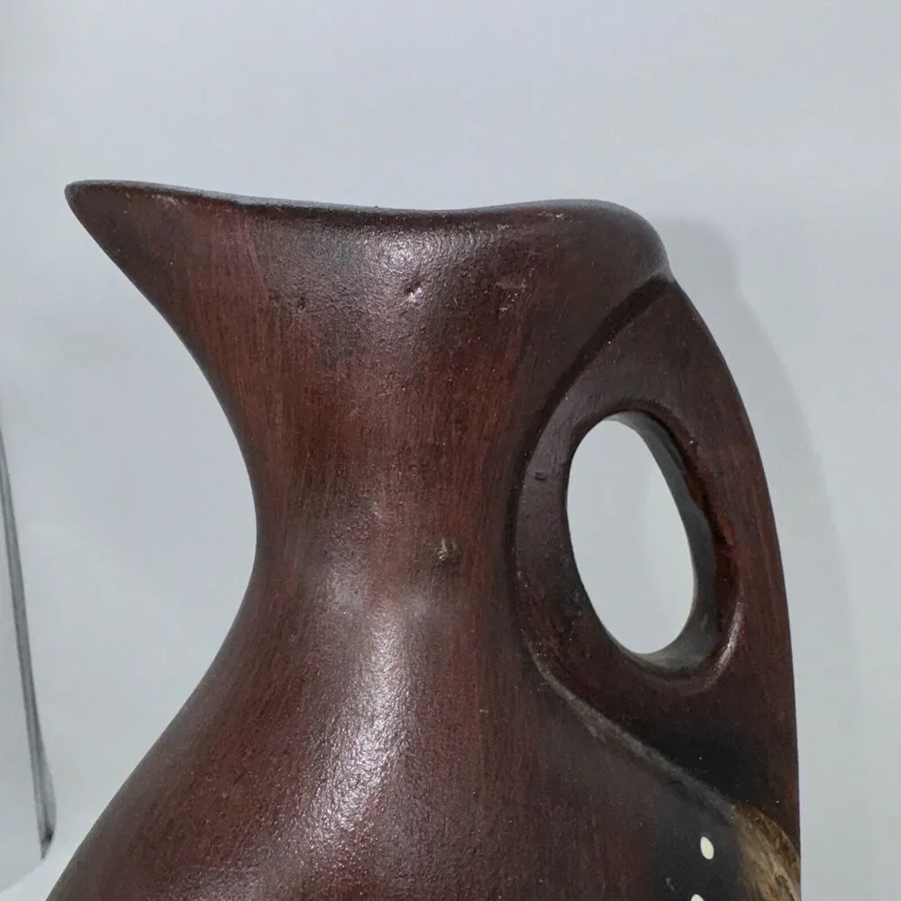 Vintage Ceramic Pitcher Vase‎ Wood Tone Hand Painted 13” Tall